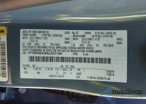 2025 Ford Ranger Xlt из США, поврежденный, VIN 1FTER4GH6SLE31149